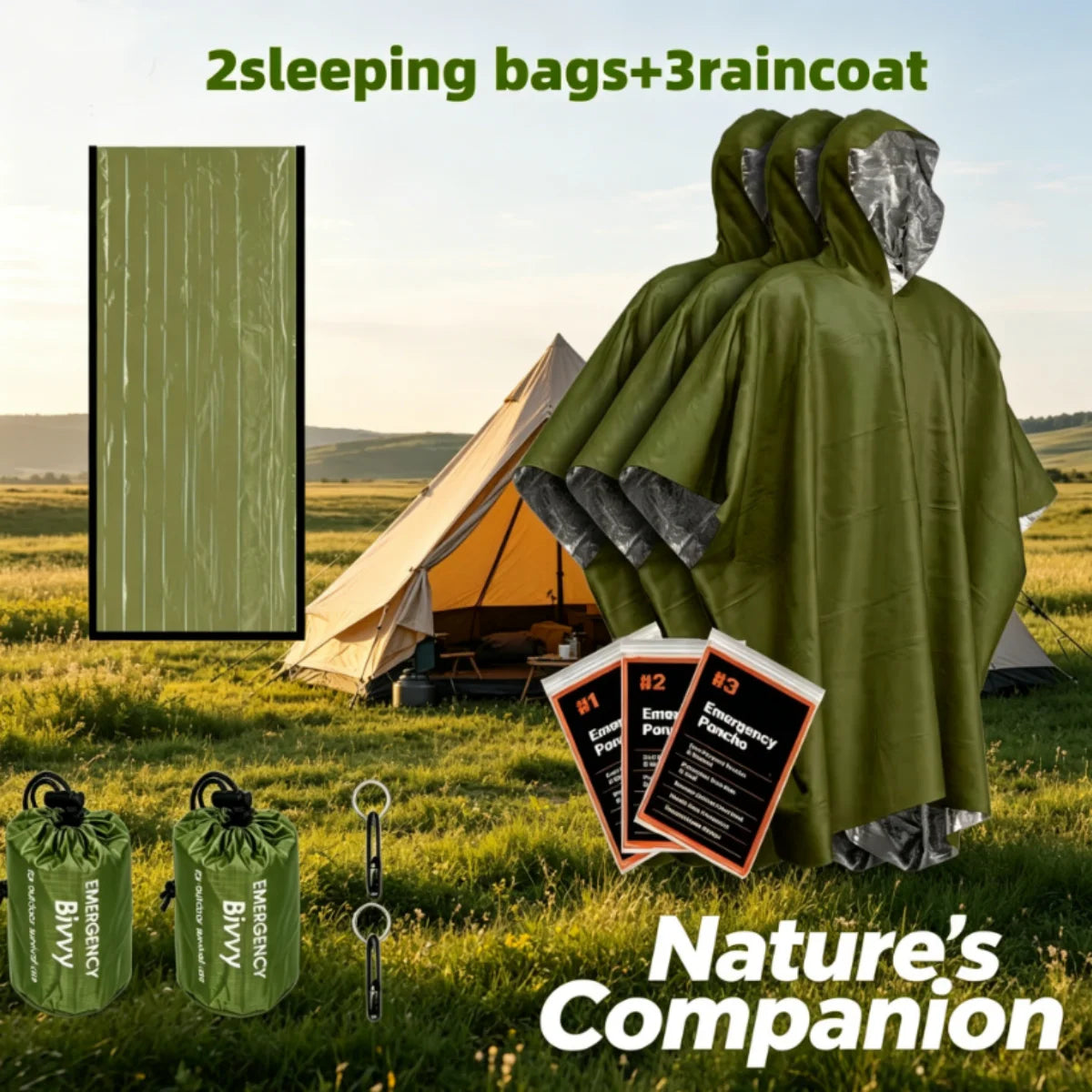 Emergency Preparedness Kit: 2 Waterproof Bivy Sleeping Bags Outdoor