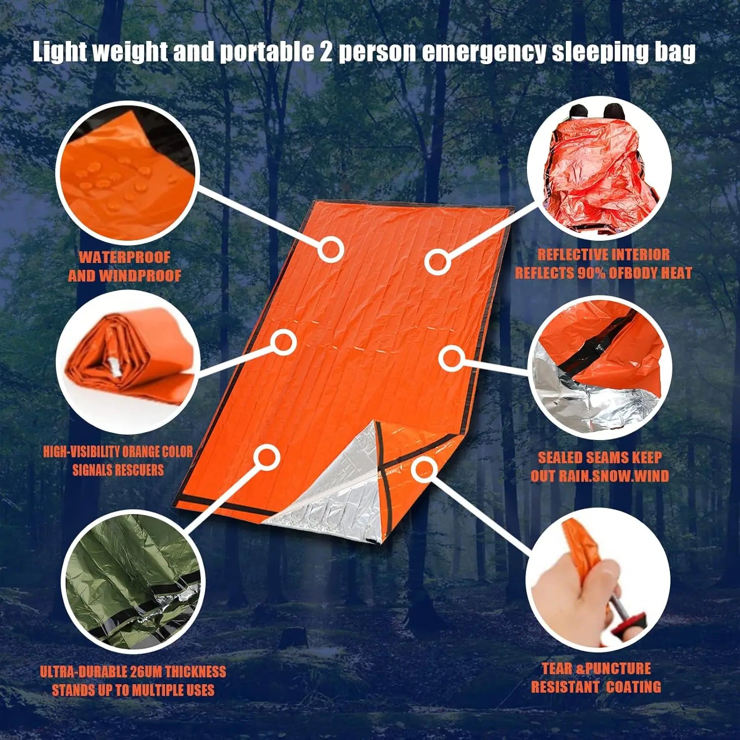 Emergency sleeping bag, polyester film Bivy Sack survival bag, suitable camping