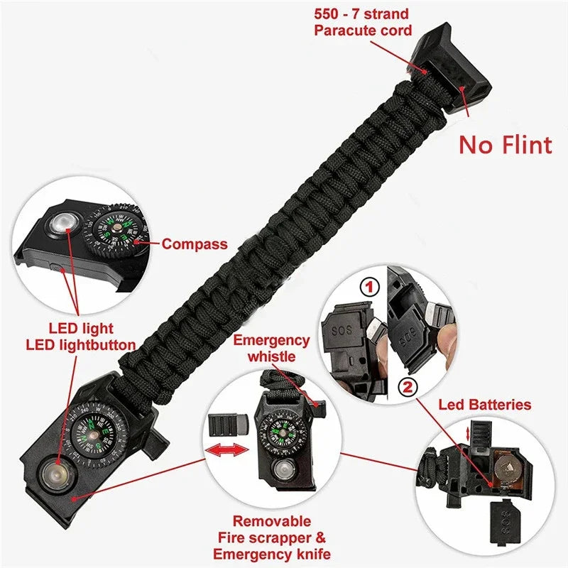 Fashion Men Outdoor LED Light Survival Umbrella Rope SOS Bracelet Emergency