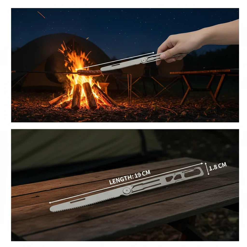 Titanium Folding Spoon and Fork for Camping, Multifunctional combination