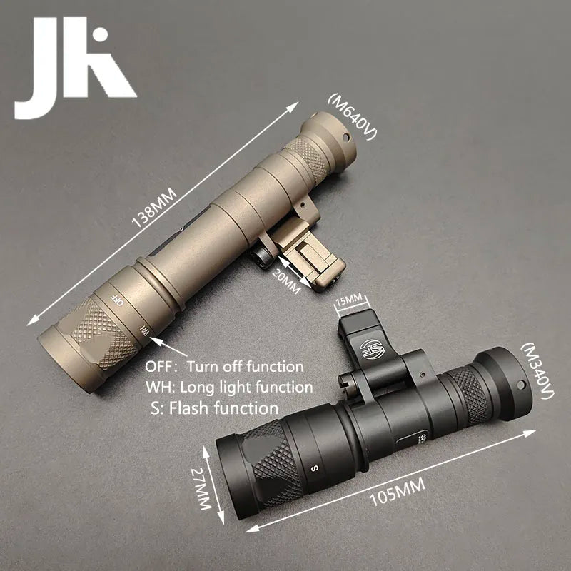Tactical Flashlight M640 M340 Weapons Scout Light 20MM Picatinny Rail