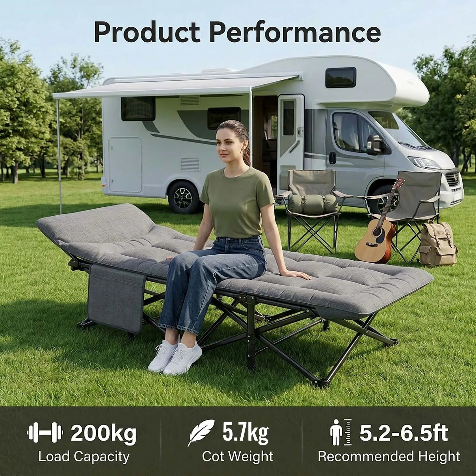 Outdoor Camping Bed Foldable Garden Single Nap Bed with Pillow&Stroage Bag