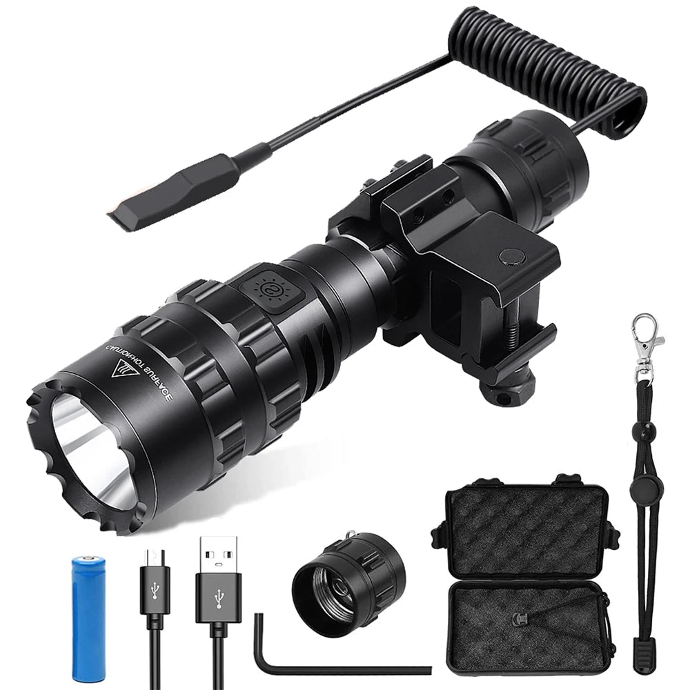 Tactical Flashlight 1600 Lumens USB Rechargeable Torch Waterproof Hunting