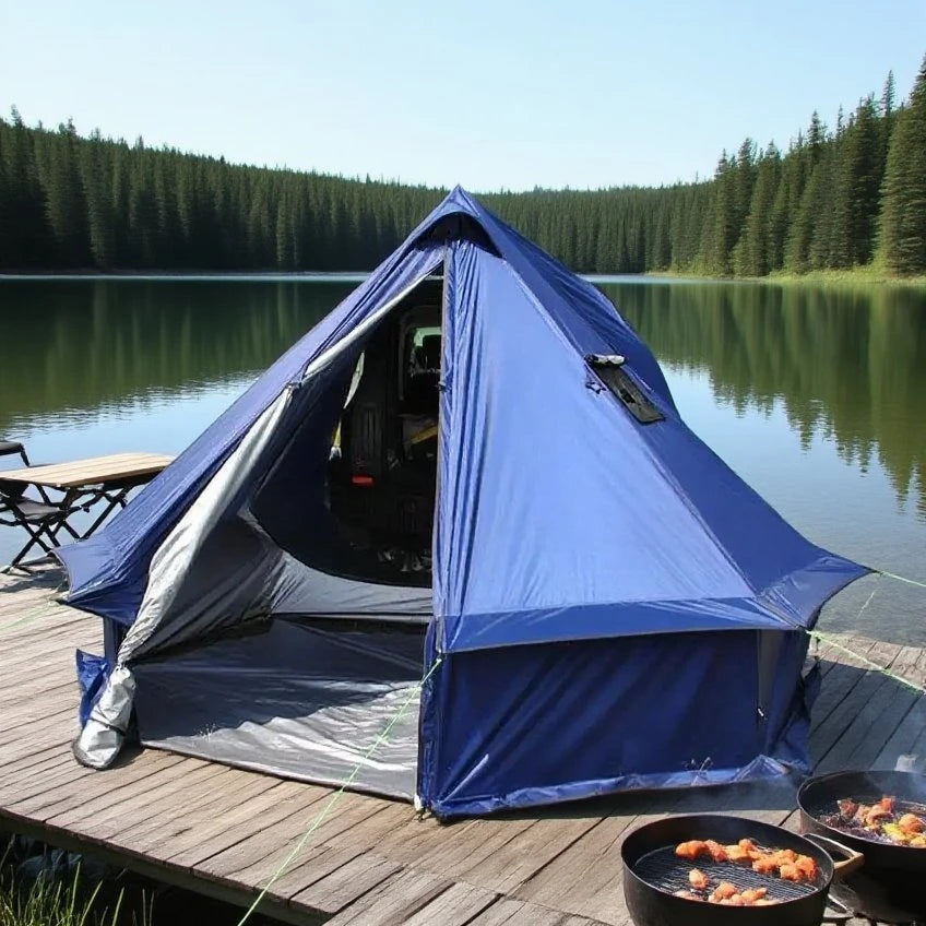 Camping Tent with Chimney & Stove Vent - 6-8 Person PU4000 Waterproof, Quic