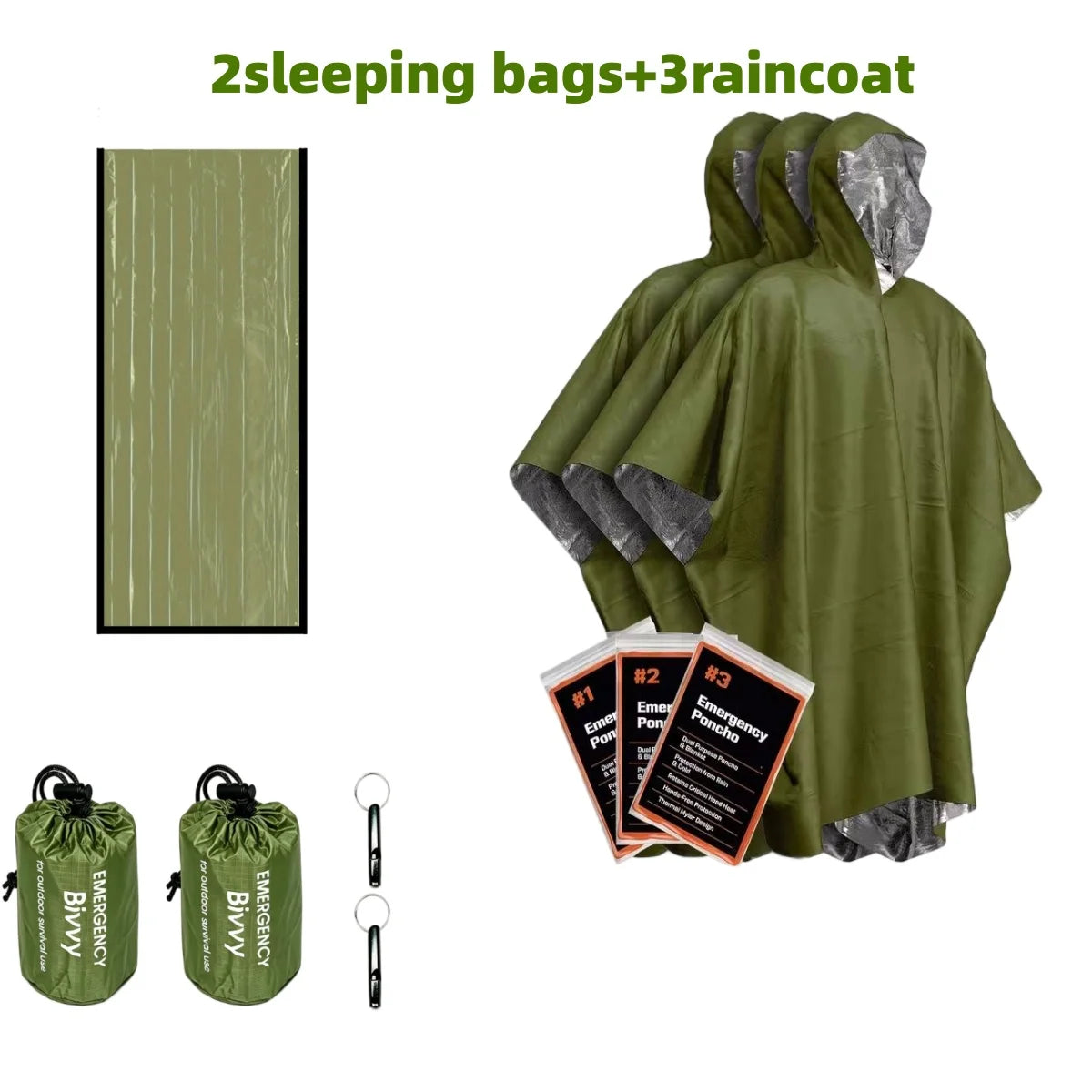 Emergency Preparedness Kit: 2 Waterproof Bivy Sleeping Bags Outdoor
