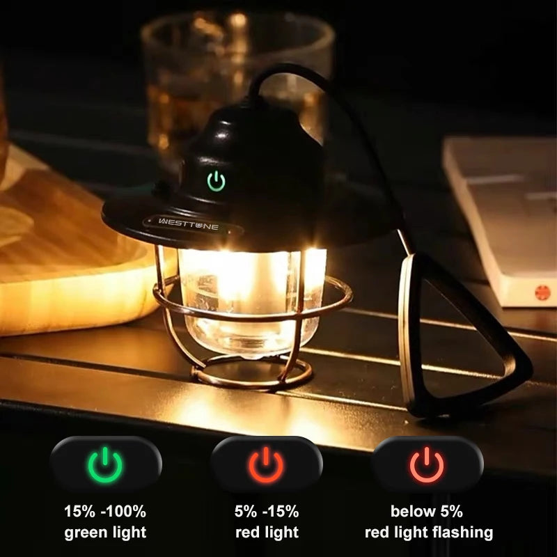 Portable Camping Lanterns Retro Hanging Tent Lamp Waterproof Dimmable Camping