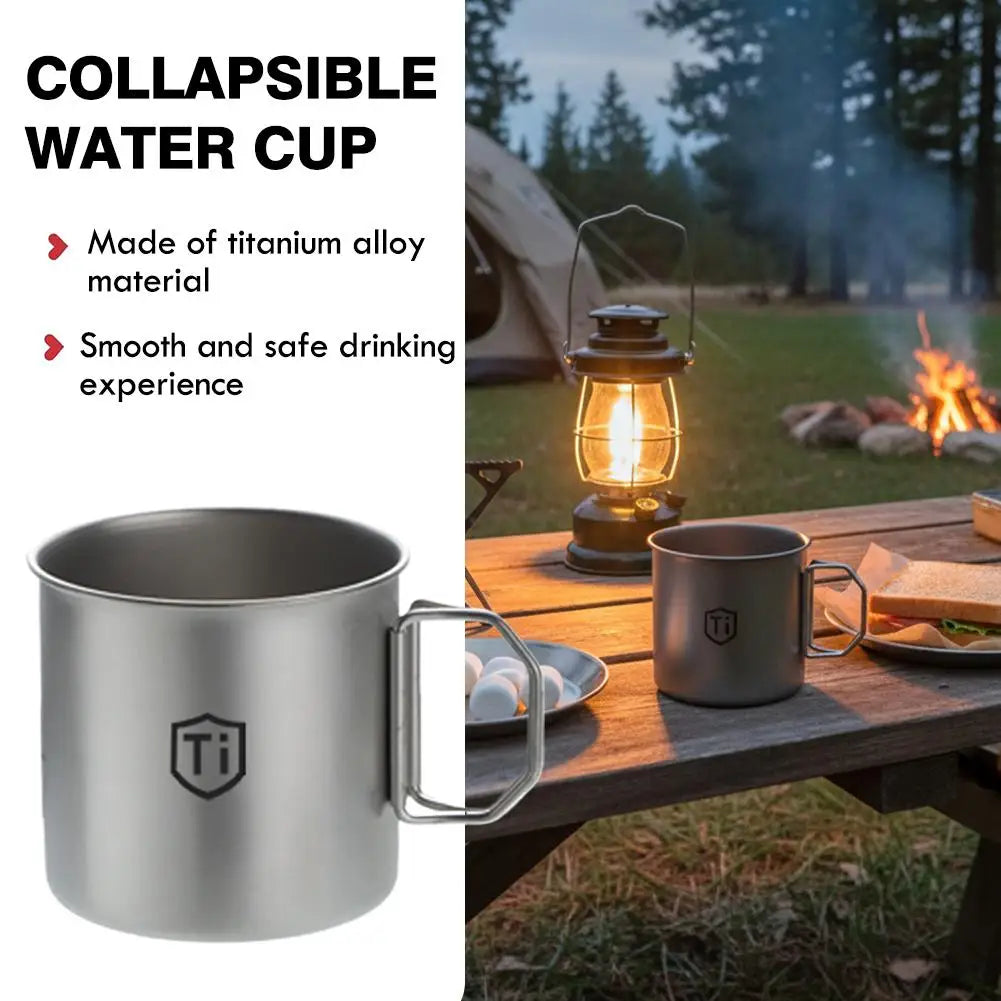 Ultralight Titanium Cup Water Cup Mug With Foldable Handle Outdoor Coffee Cup