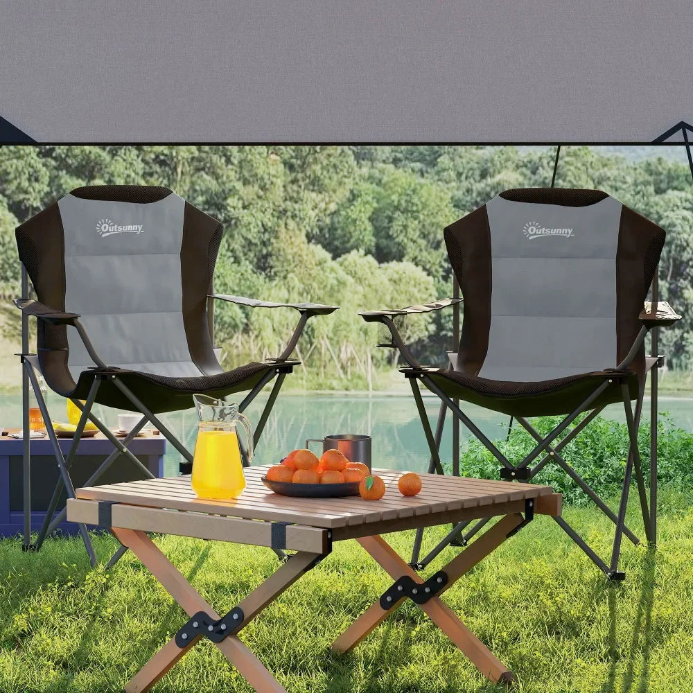 Back Padded Folding Camping Chair with Cup Holder,Load 120Kg Dark Grey