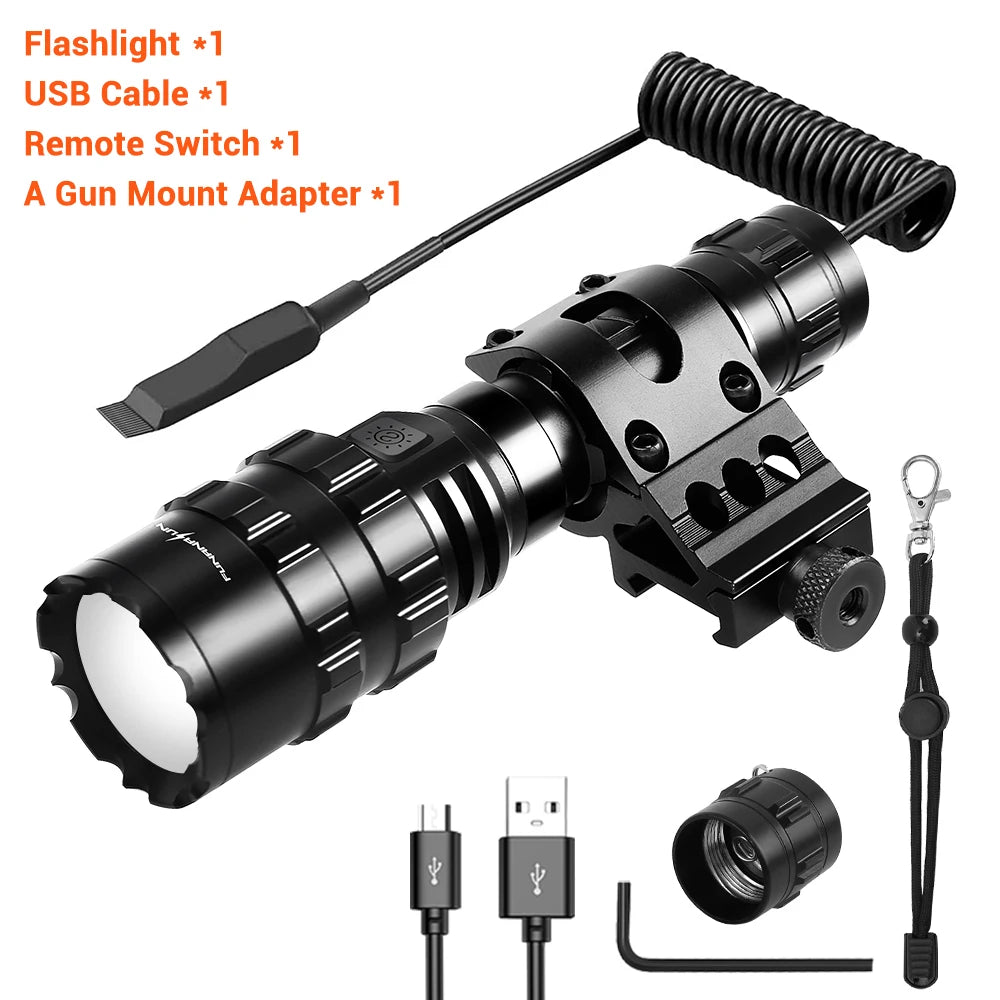 Tactical Flashlight 1600 Lumens USB Rechargeable Torch Waterproof Hunting