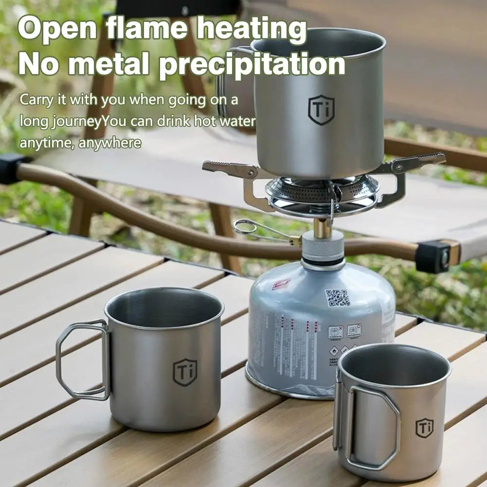 Ultralight Titanium Cup Water Cup Mug With Foldable Handle Outdoor Coffee Cup