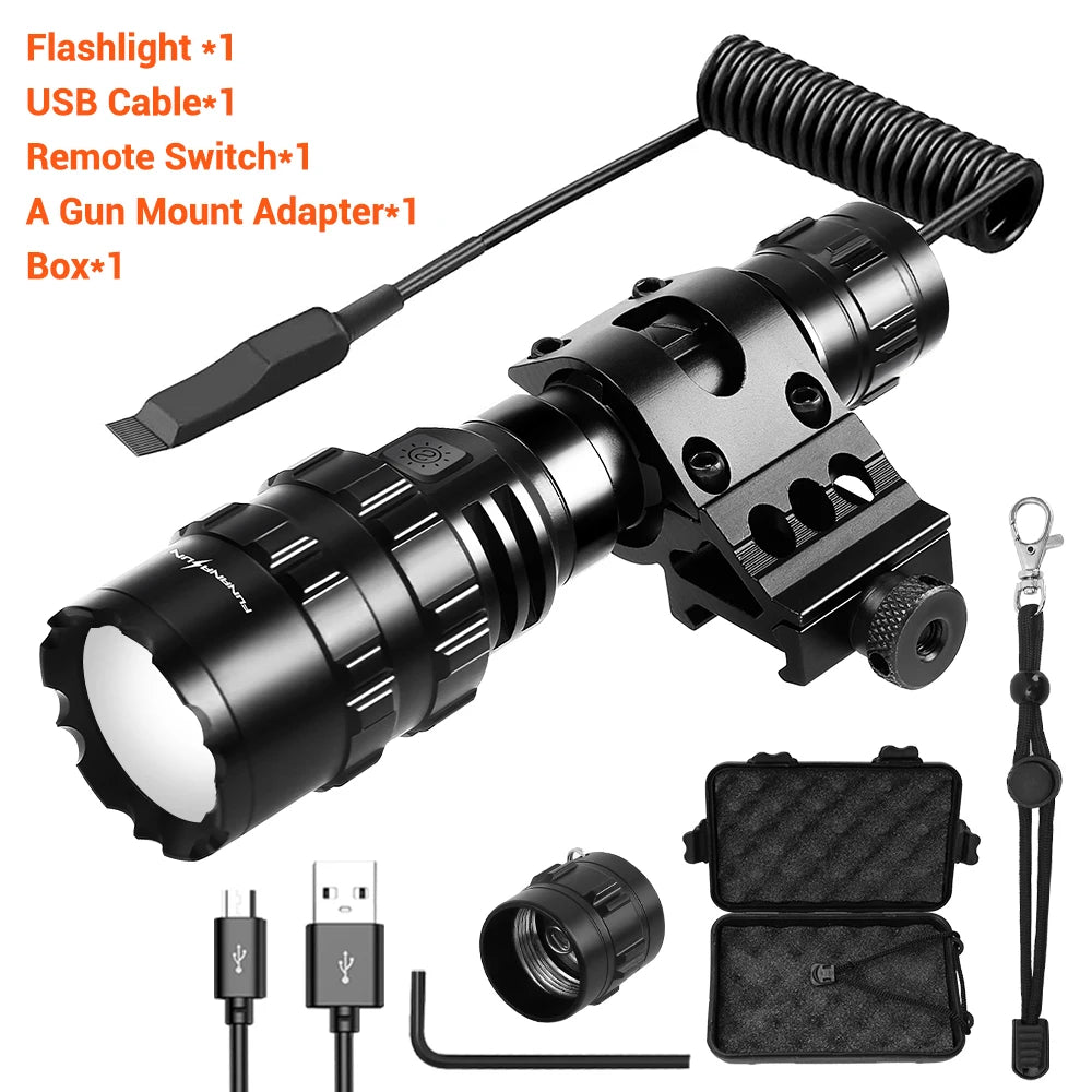 Tactical Flashlight 1600 Lumens USB Rechargeable Torch Waterproof Hunting