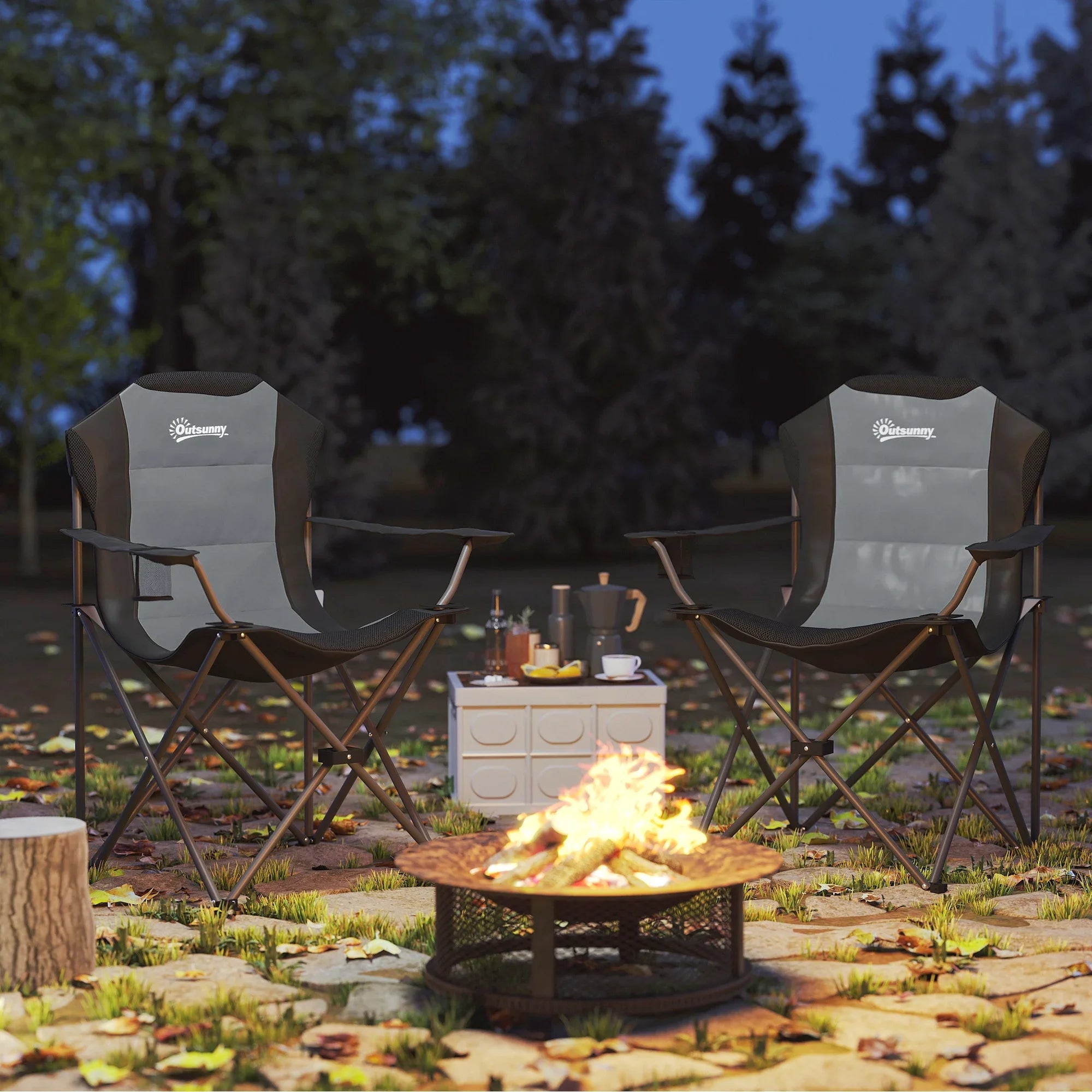 Back Padded Folding Camping Chair with Cup Holder,Load 120Kg Dark Grey