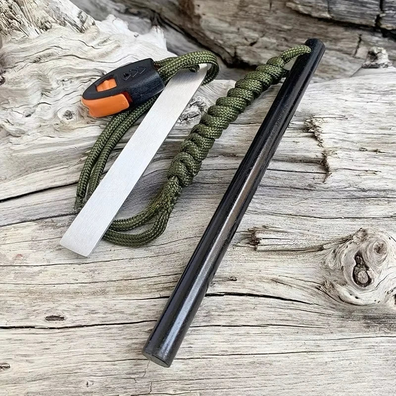 Outdoor Flint Magnesium Rod with White Steel Scraper Whistle Camping Tool