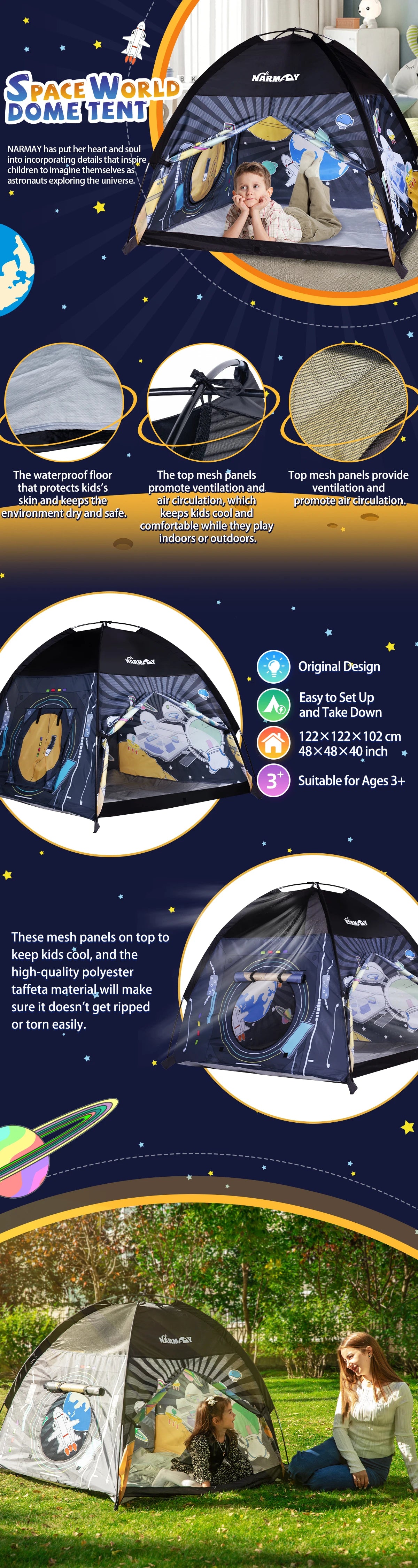 Kids Play Tent - Imaginative Popup Space Tent for Indoor Outdoor Fun