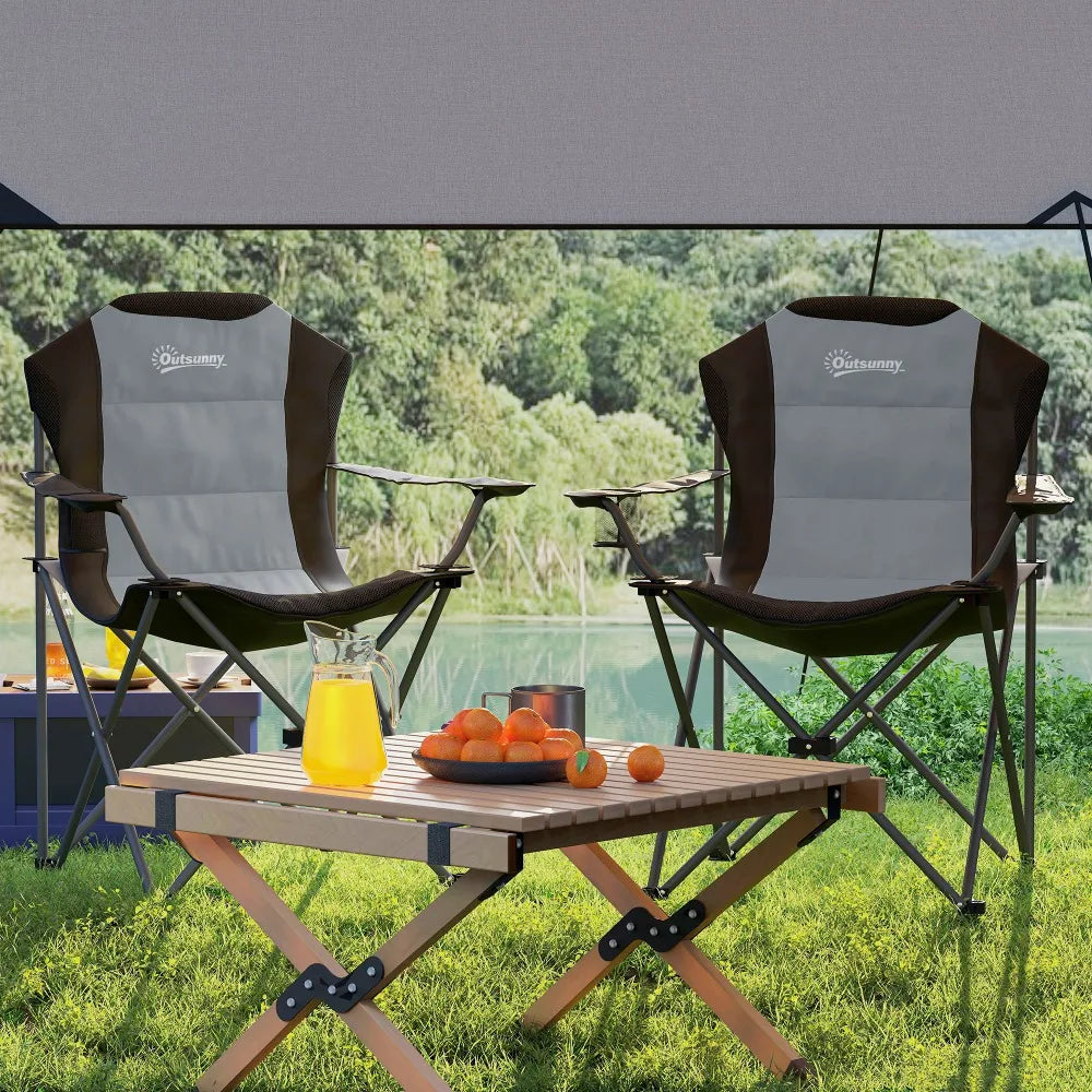 Back Padded Folding Camping Chair with Cup Holder,Load 120Kg Dark Grey