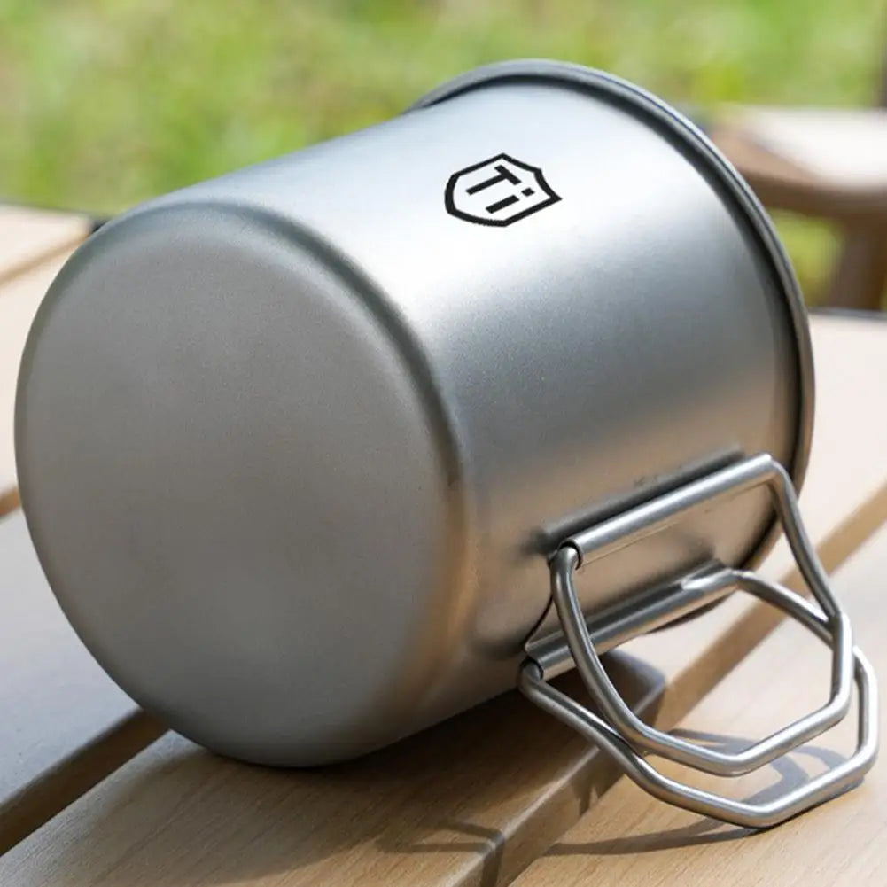 Ultralight Titanium Cup Water Cup Mug With Foldable Handle Outdoor Coffee Cup
