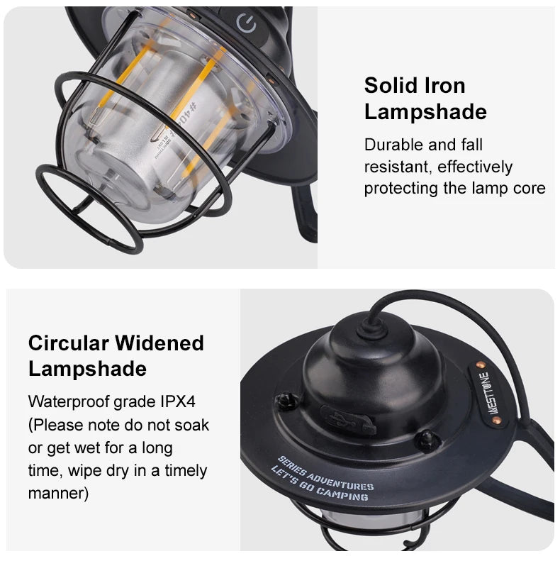 Portable Camping Lanterns Retro Hanging Tent Lamp Waterproof Dimmable Camping