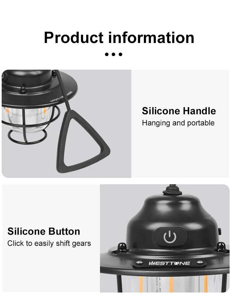 Portable Camping Lanterns Retro Hanging Tent Lamp Waterproof Dimmable Camping