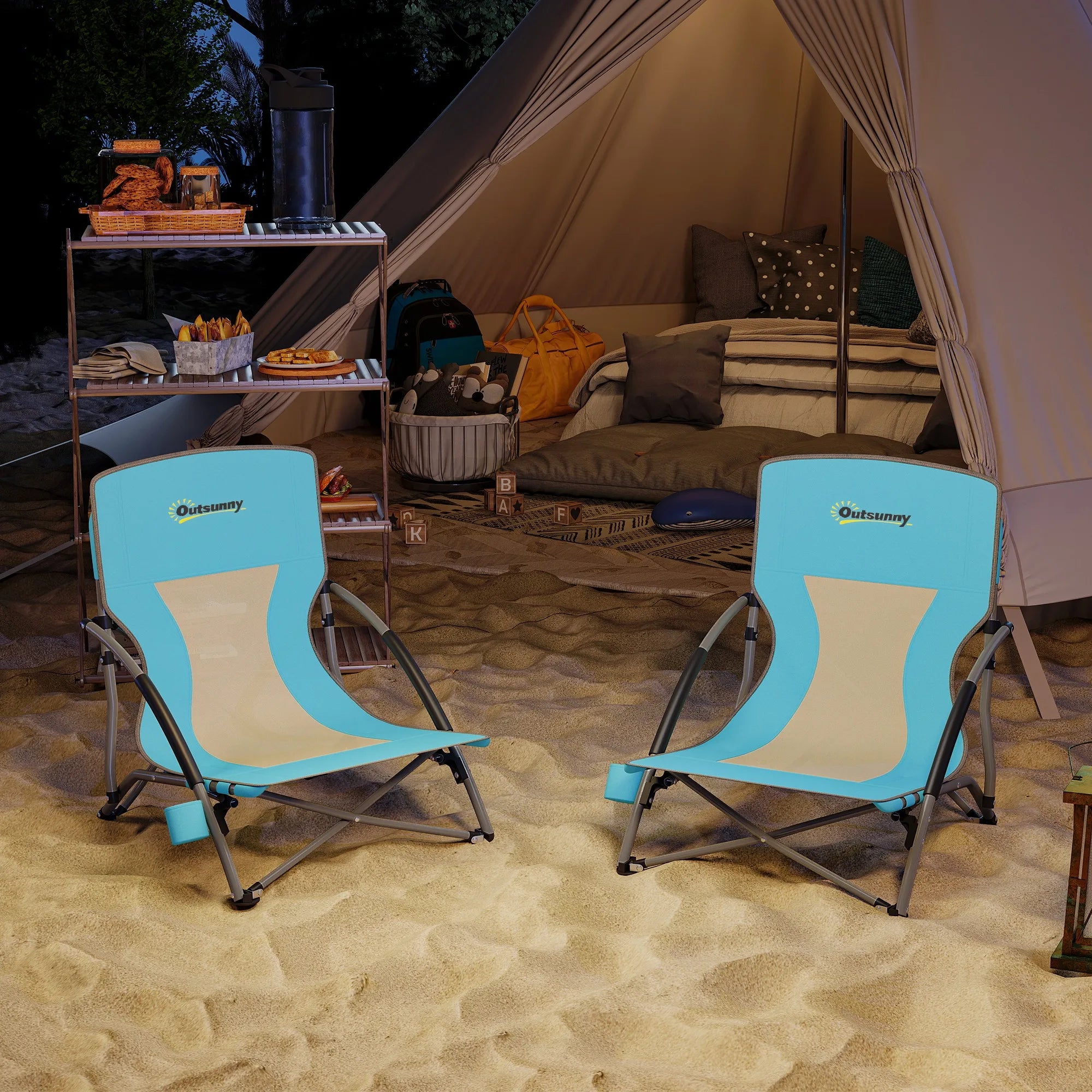 Beach Chairs Foldable Lightweight Folding Camping Chairs Carry Bag Cup