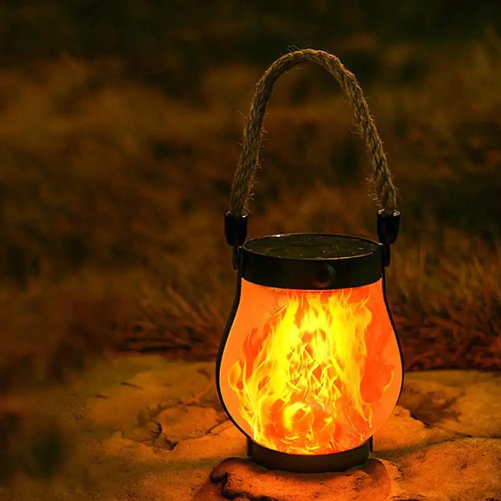 USB Rechargeable Camping Light Solar Flame Lights Waterproof  Outdoor Lights
