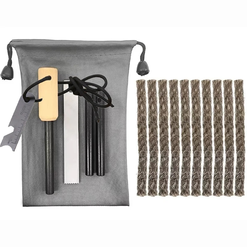 Outdoor Camping Flint Magnesium Rod Set Waterproof with White Steel Scraper