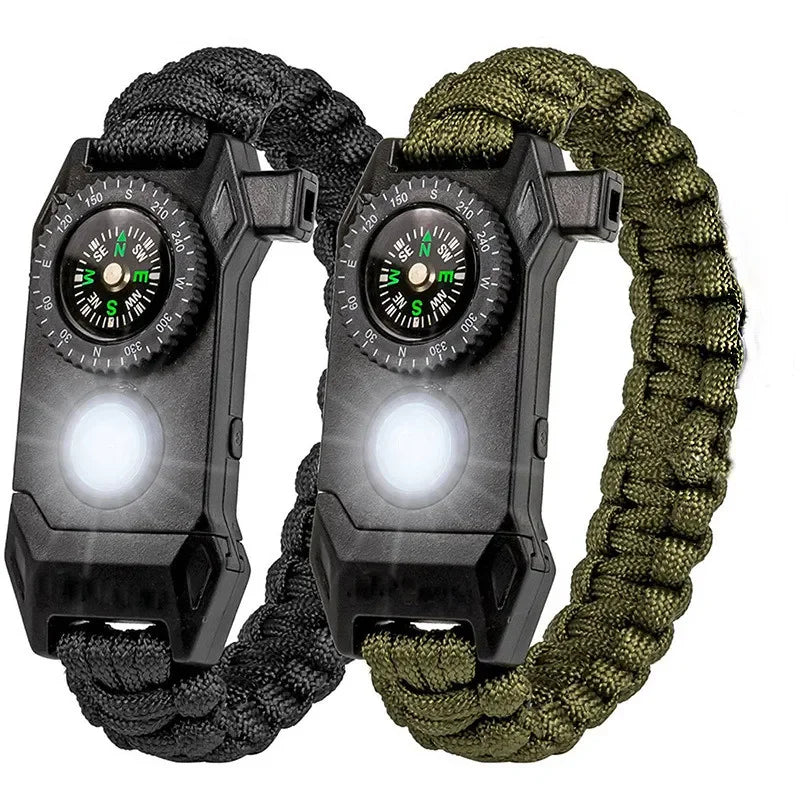 Fashion Men Outdoor LED Light Survival Umbrella Rope SOS Bracelet Emergency
