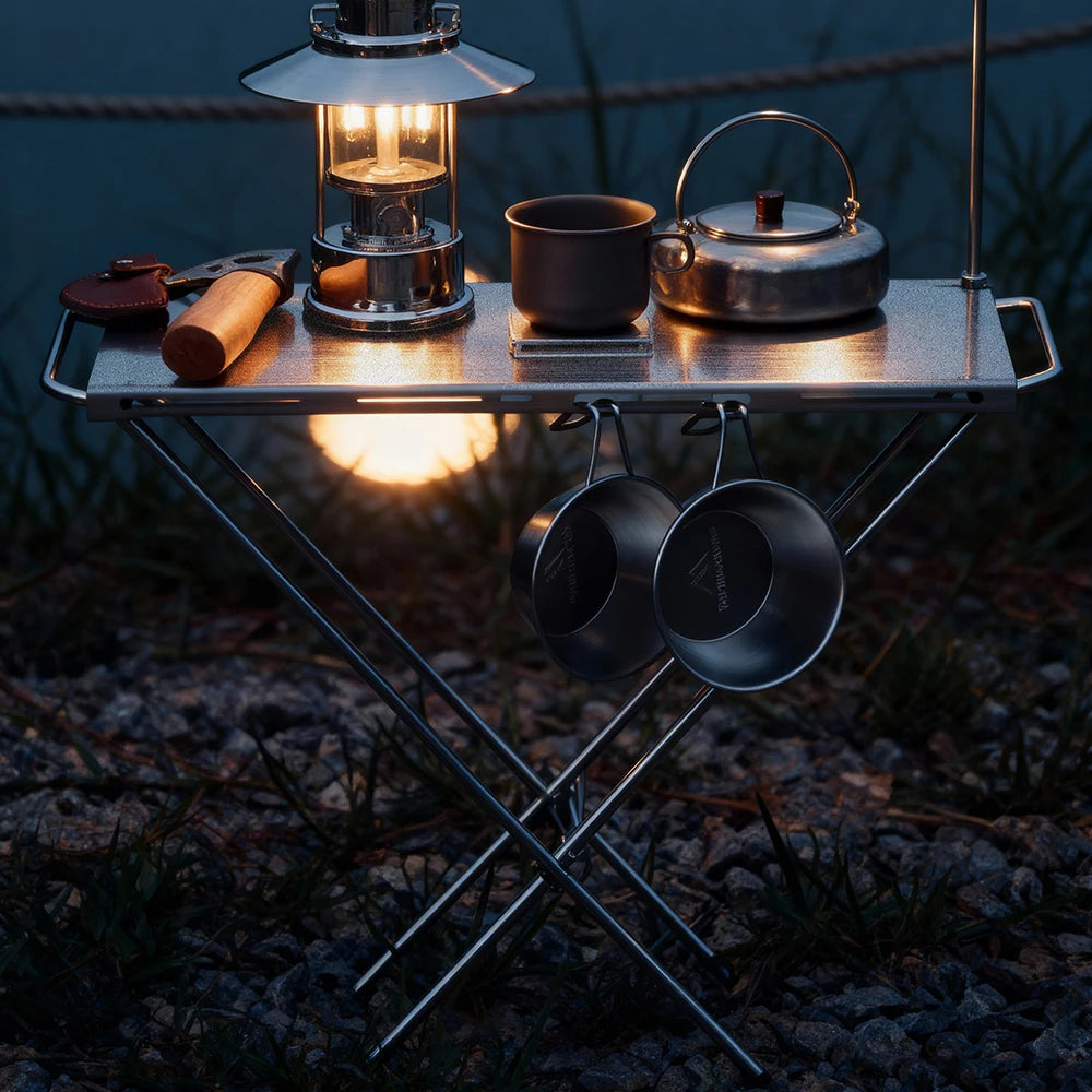 Portable Folding Camping Table Stainless Steel Outdoor Picnic Desk Carry