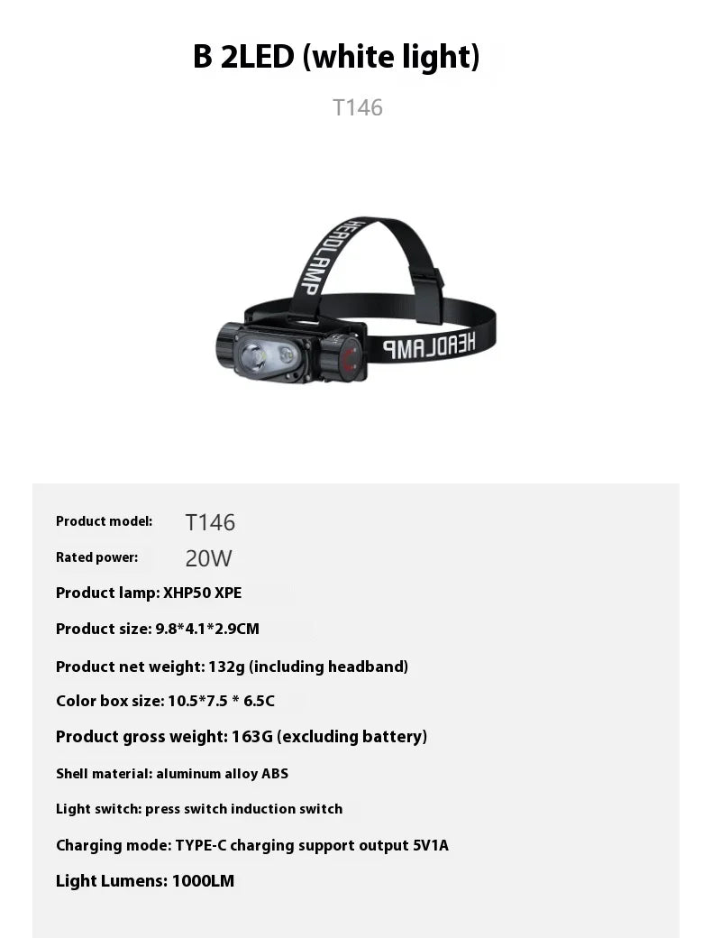 Sensor LED Headlamp white 3 Switch Headlight Head Lamp Torch Flash Red
