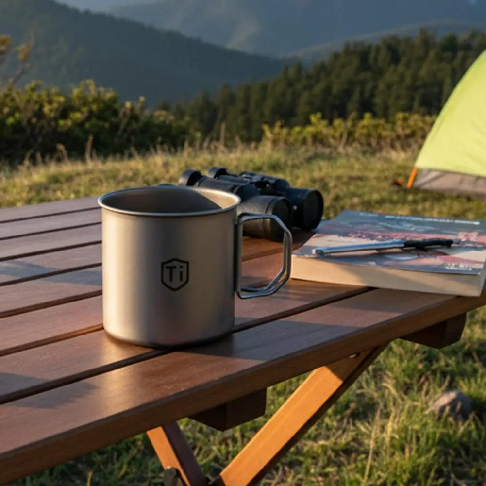 Ultralight Titanium Cup Water Cup Mug With Foldable Handle Outdoor Coffee Cup