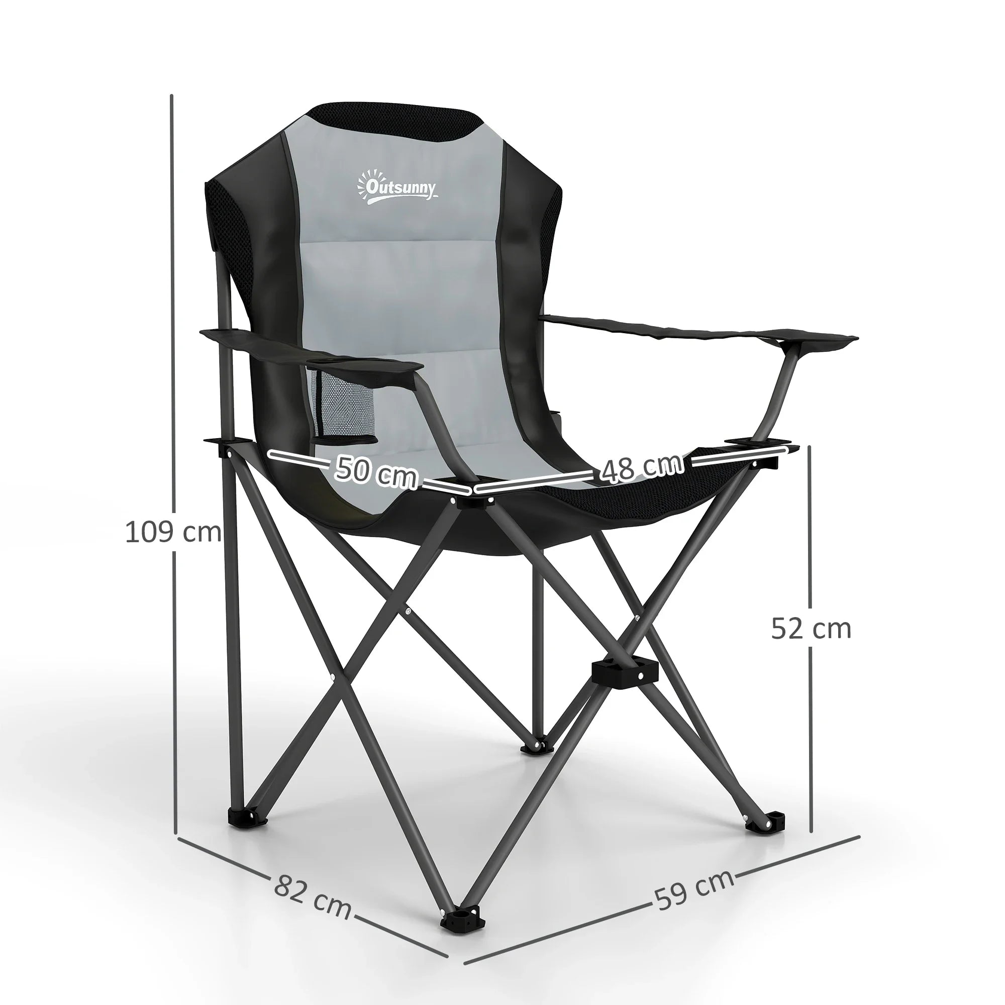 Back Padded Folding Camping Chair with Cup Holder,Load 120Kg Dark Grey