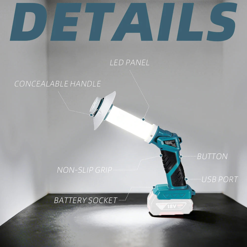 Portable Flashlight for Makita V20 Battery 800LM LED Work Light Cordless Floodlight