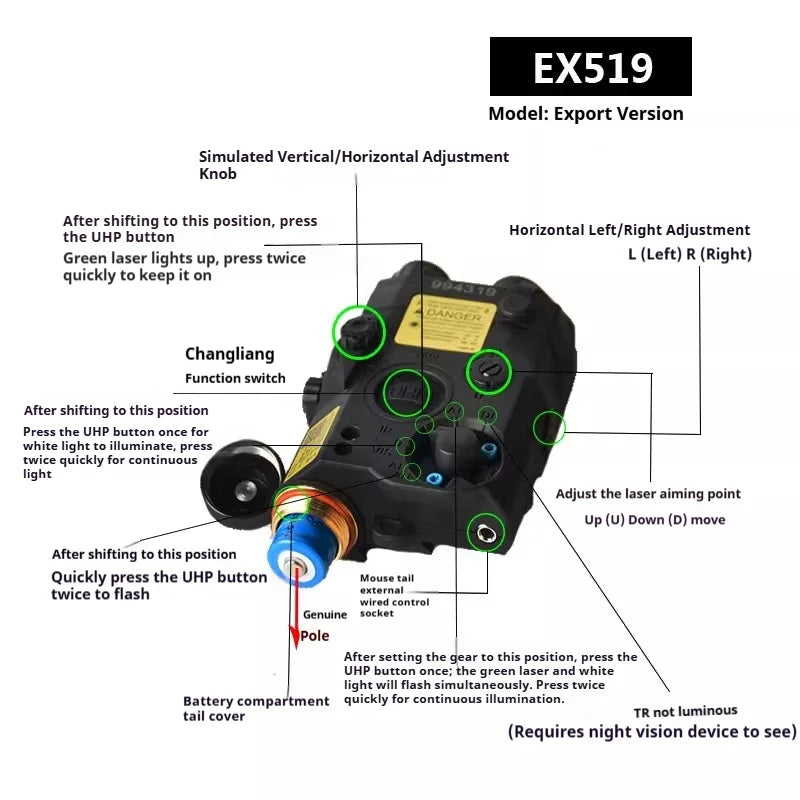 Tactical Airsoft Red Dot Green Blue IR Fill Light Laser Indicator Weapon Scout Light