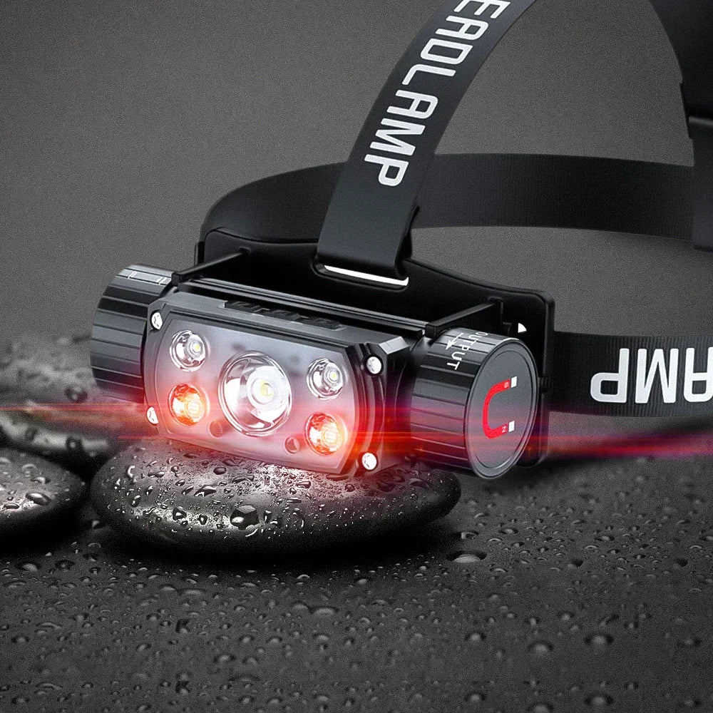 Sensor LED Headlamp white 3 Switch Headlight Head Lamp Torch Flash Red