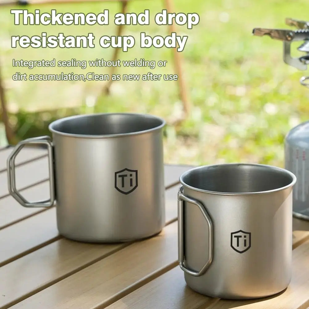 Ultralight Titanium Cup Water Cup Mug With Foldable Handle Outdoor Coffee Cup