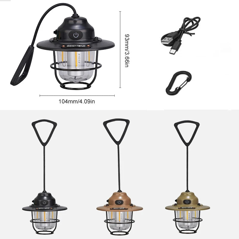 Portable Camping Lanterns Retro Hanging Tent Lamp Waterproof Dimmable Camping