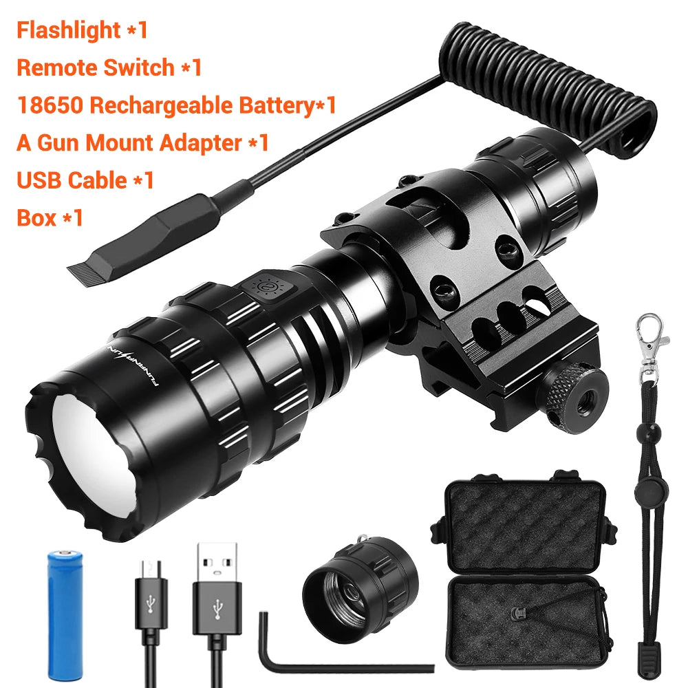 Tactical Flashlight 1600 Lumens USB Rechargeable Torch Waterproof Hunting