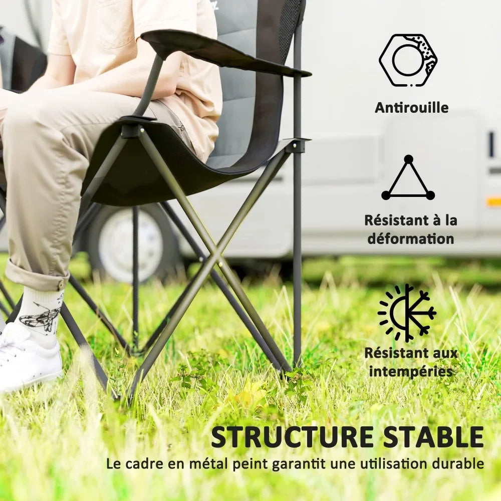 Back Padded Folding Camping Chair with Cup Holder,Load 120Kg Dark Grey